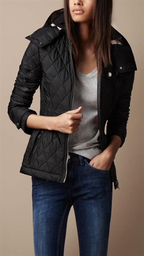 burberry brit hooded quilted jacket black|Burberry quilted jacket sale women.